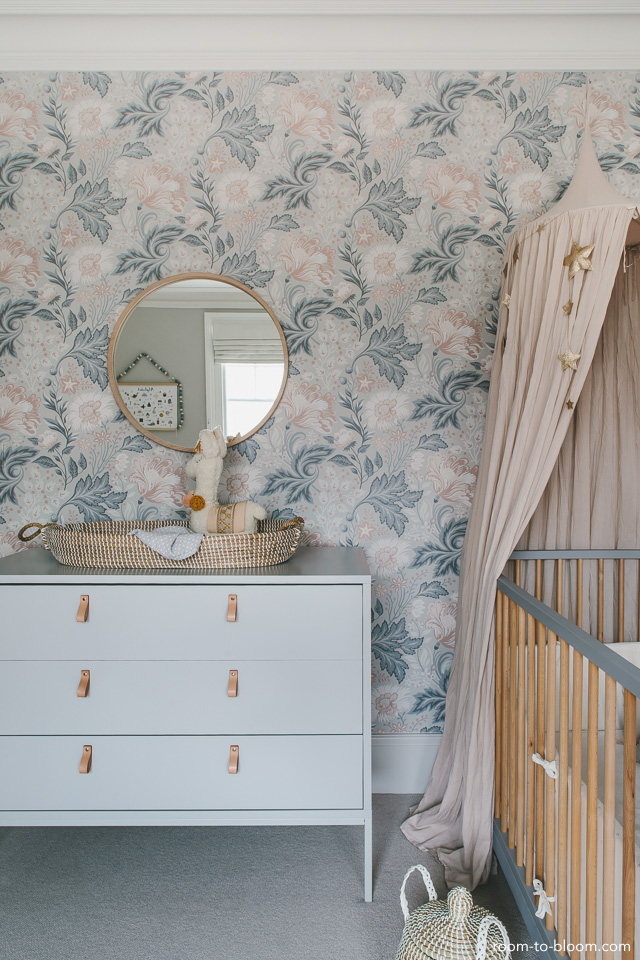 a soft and feminine nursery for a baby girl | Room to Bloom